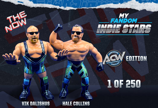 The Now (Vik Dalishus and Hale Collins) – MyFandom Indie Stars Wrestling Figure Bundle – ACW Edition – Blue and Green Variant Gear (Pre-Order)
