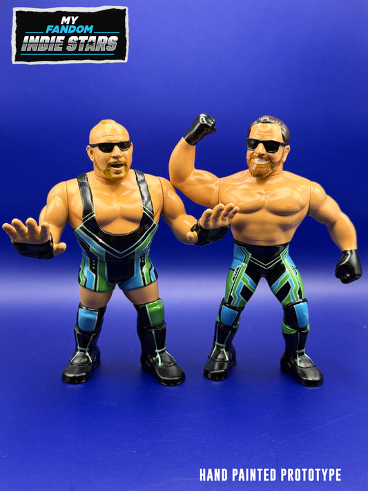 The Now (Vik Dalishus and Hale Collins) – MyFandom Indie Stars Retro Wrestling Figure Bundle – ACW Edition – Blue and Green Variant Gear (Pre-Order)