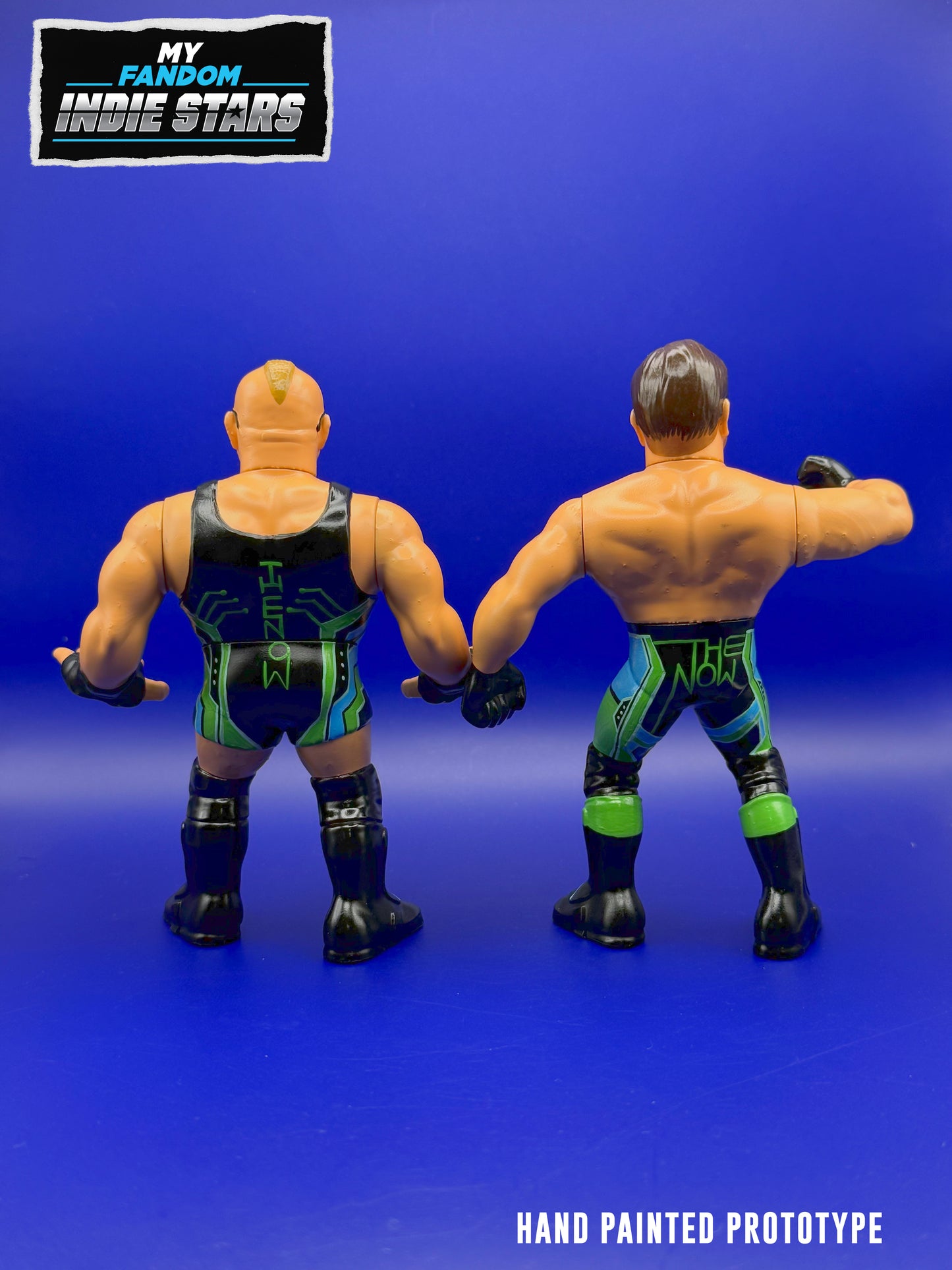 The Now (Vik Dalishus and Hale Collins) – MyFandom Indie Stars Retro Wrestling Figure Bundle – ACW Edition – Blue and Green Variant Gear (Pre-Order)