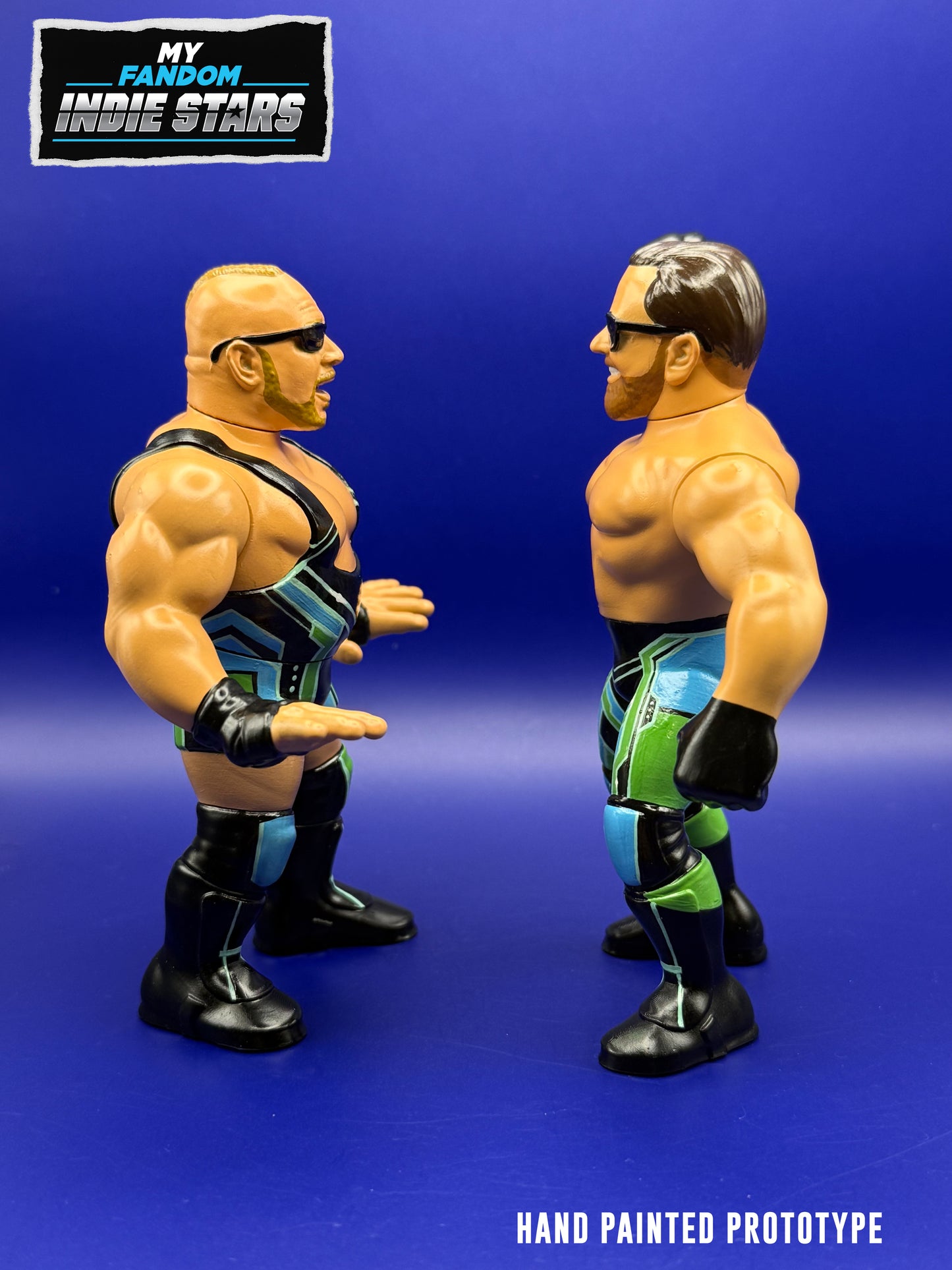 The Now (Vik Dalishus and Hale Collins) – MyFandom Indie Stars Retro Wrestling Figure Bundle – ACW Edition – Blue and Green Variant Gear (Pre-Order)